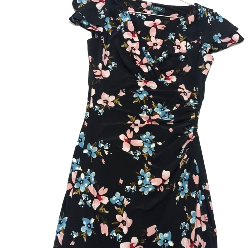 Lauren Ralph Lauren | Floral Midi Dress | V Neck | Wedding Guest | Shabby Chic| - Picture 5 of 10